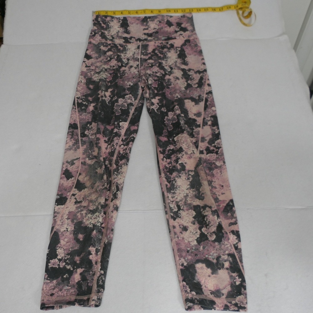 Adidas Womens Leggings M Pink Black Abstract High Rise Yoga Running Gym Active
